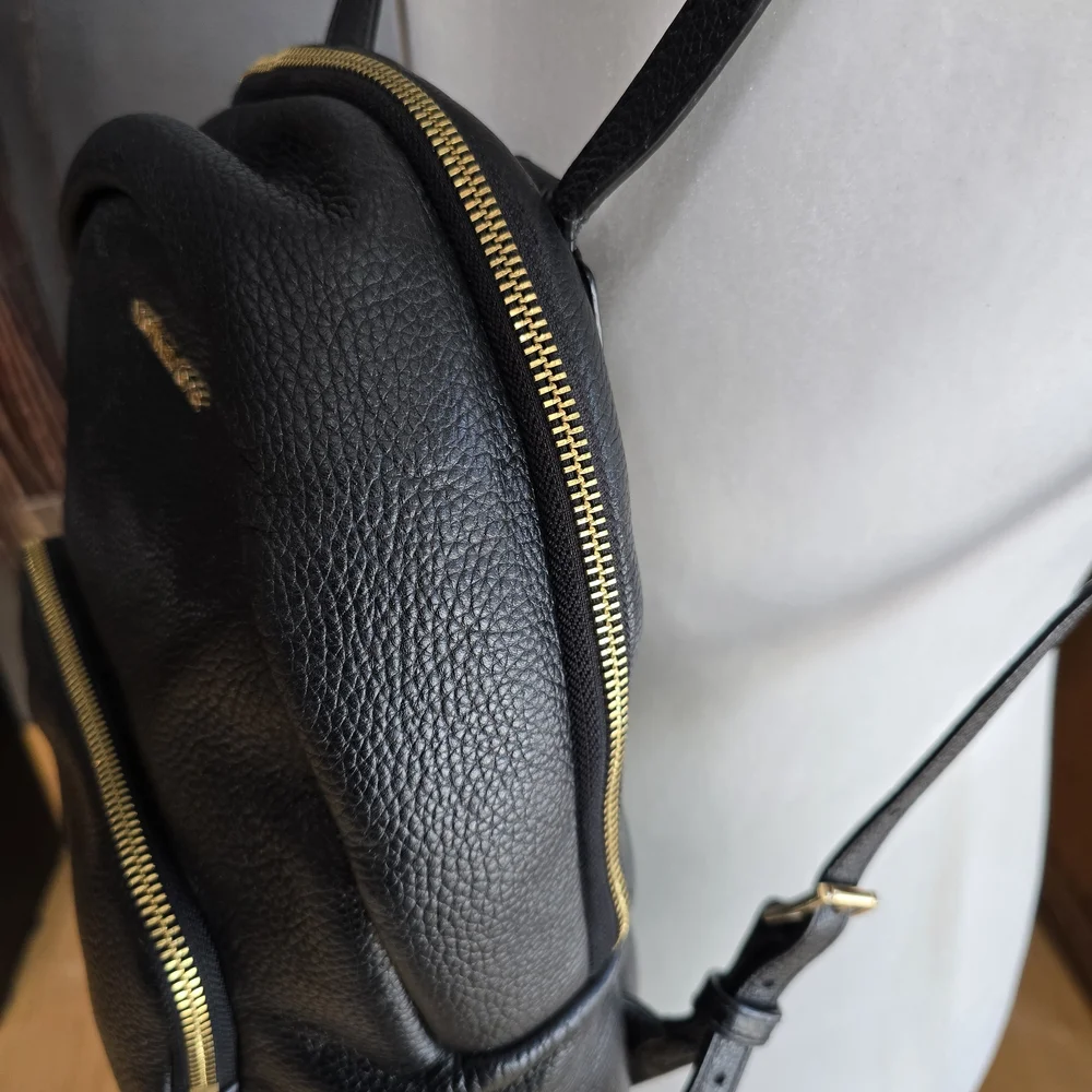 Michael Kors Black Pebbled Leather Backpack with Gold Hardware